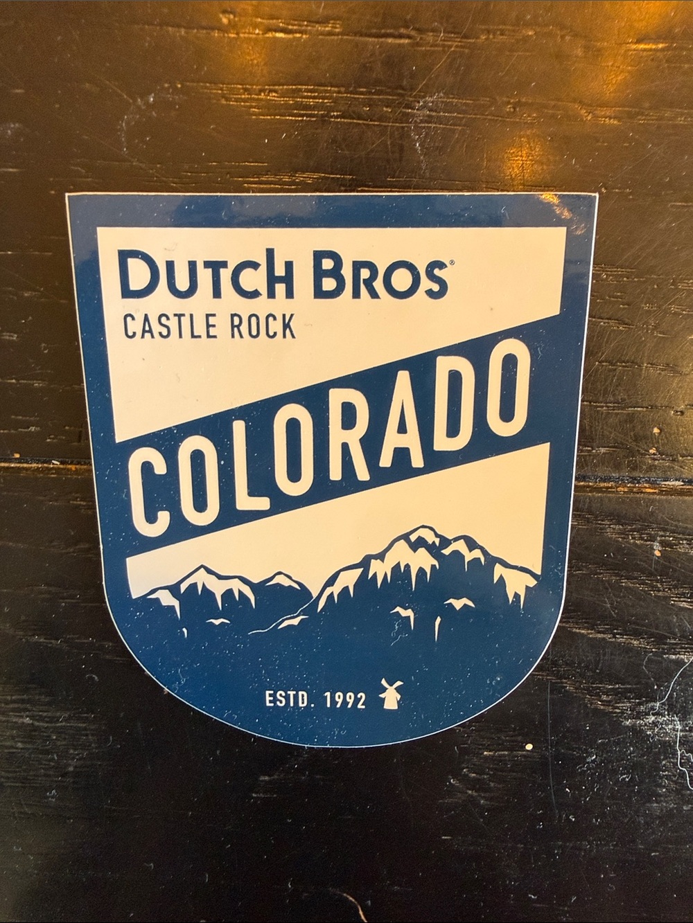 Dutch Bros Blue and White Colorado Shield Sticker